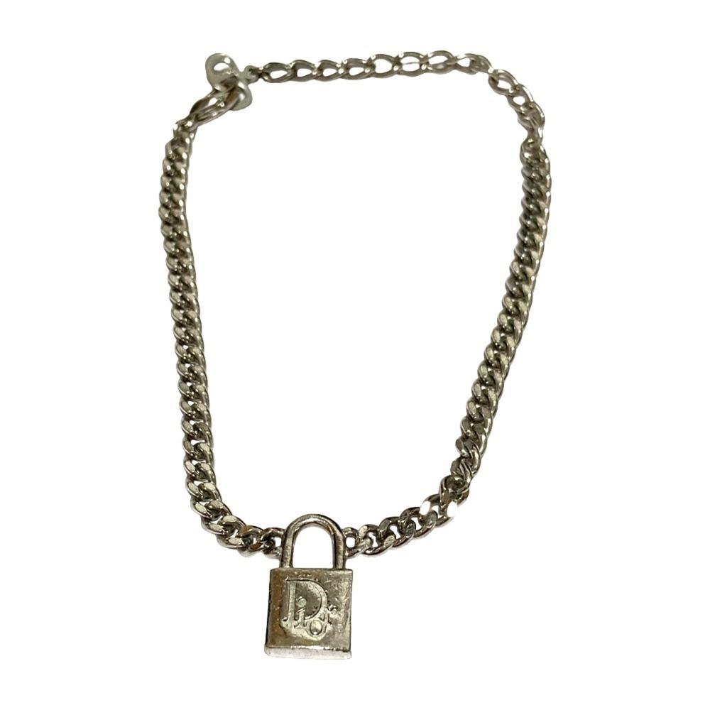 Christian Dior Vintage Logo Padlock Bracelet, Silver Color, Women's
